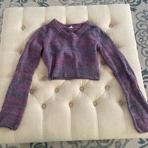 Cropped Purple Heather Knit Sweater - Women